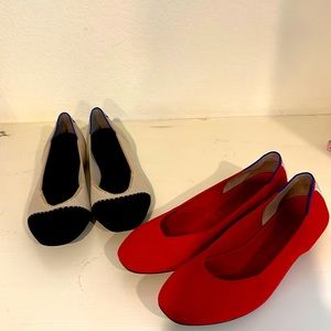Two pairs Rothy’s square toe flats, sz 10.5
